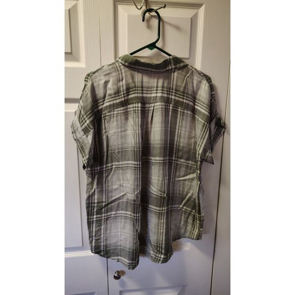 Como Vintage Women's Large Green Plaid Button Up Front Tie Short Sleeve Shirt - Picture 2 of 6